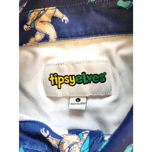 Tipsy Elves Sasquatch Bigfoot Golf Shirt Performance Large Blue Palm Tree - Picture 2 of 7